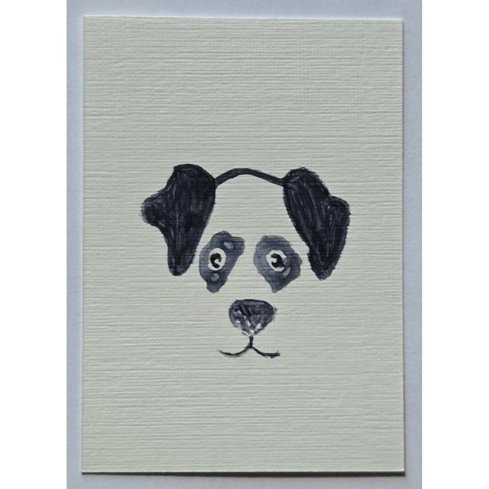 ACEO Original Black White Dog Watercolor Painting Mini Pet Art
